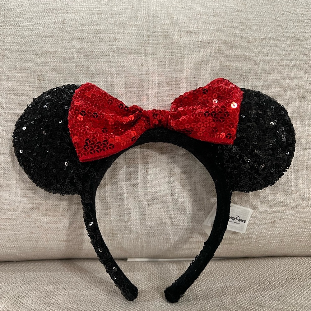 Sequin Minnie Mouse Ears with Red Bow